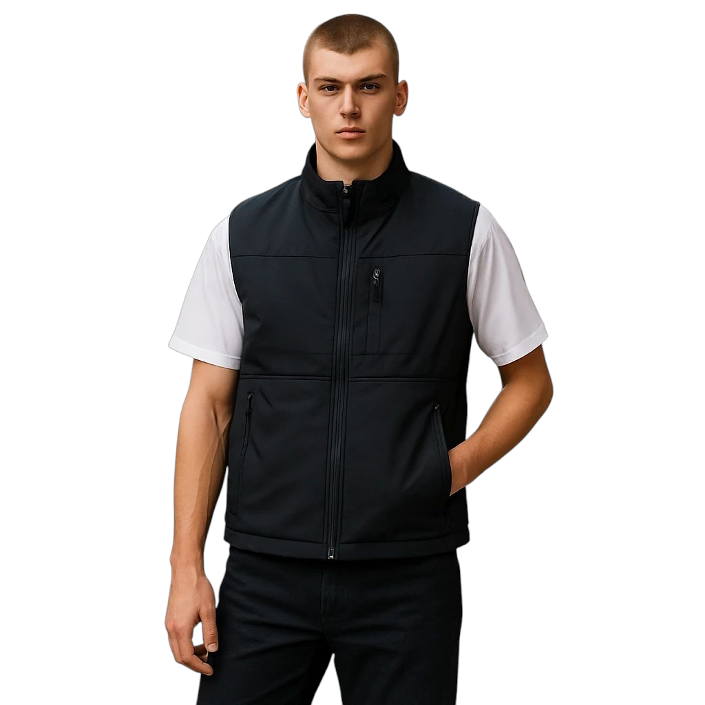 GolfThing soft shell waterproof golf gilet with high collar and zip pockets