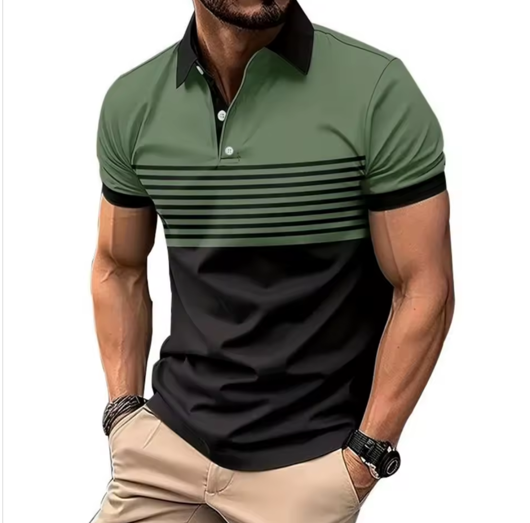 GolfThing stripe golf polo shirt with horizontal stripes and classic collar