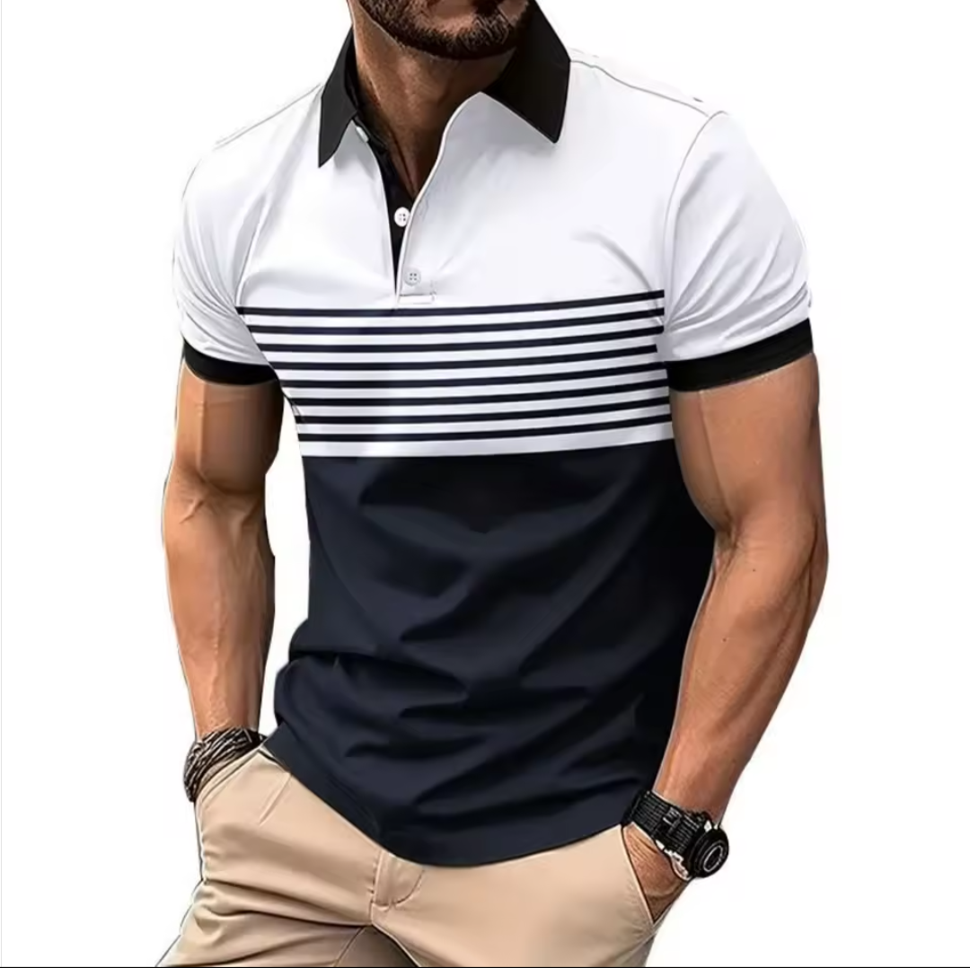 GolfThing stripe golf polo shirt with horizontal stripes and classic collar
