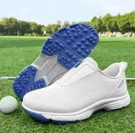 Blue GolfThing Zen Zipper spikeless golf shoes with zipper closure