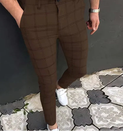 GolfThing Check Print Slim Fit Golf Chinos - Brown