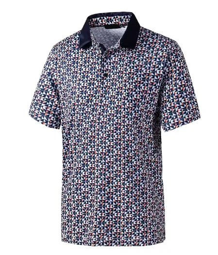 GolfThing 3D Print Pattern Golf Polo Shirt - Navy