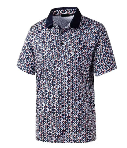 GolfThing 3D Print Pattern Golf Polo Shirt - Navy