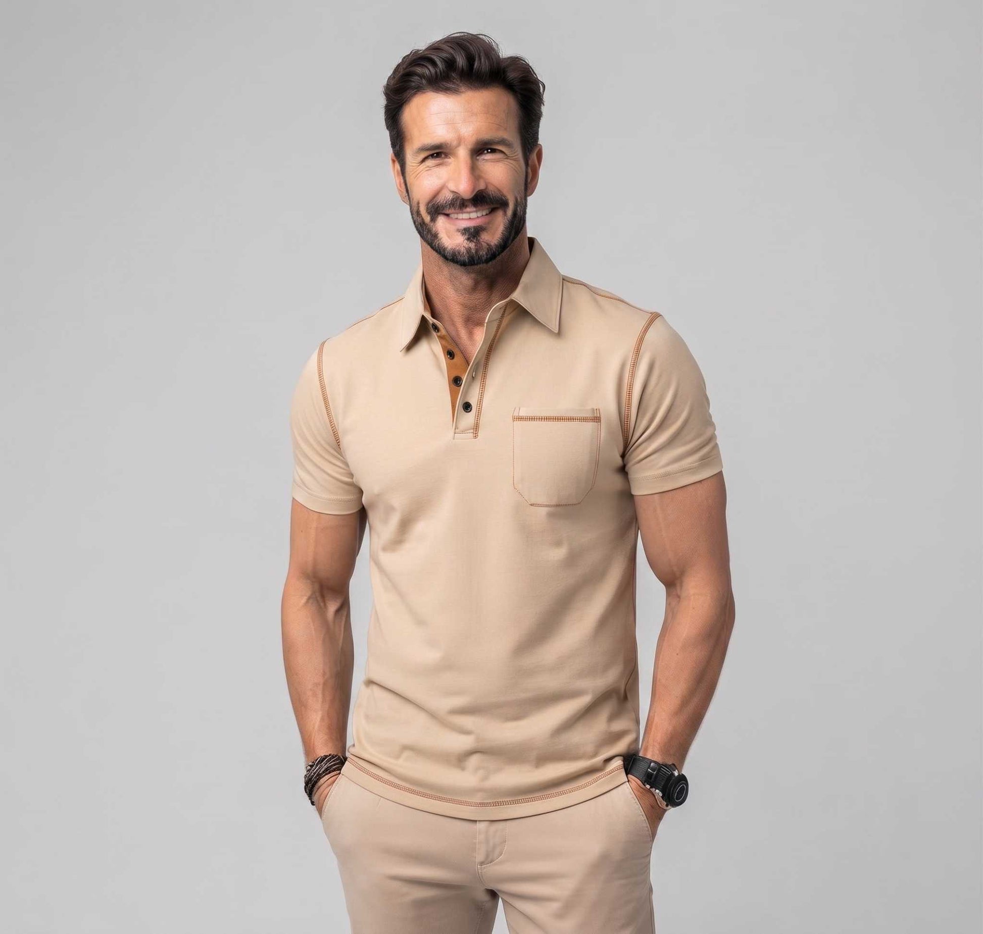 GolfThing golf polo shirt with detailed sleeve design and moisture-wicking fabric