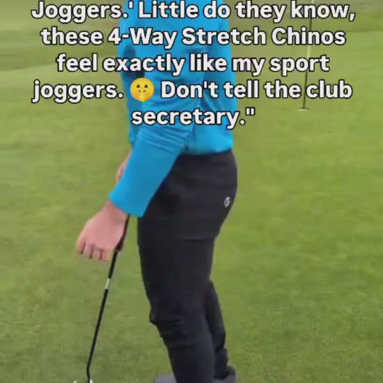 A video highlighting the joggert comfort and chino style for the GolfThing 4-Way Stretch Golf Trousers