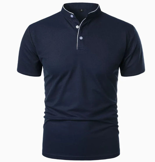 GolfThing Stand-Up Collar Golf Polo Shirt - Navy