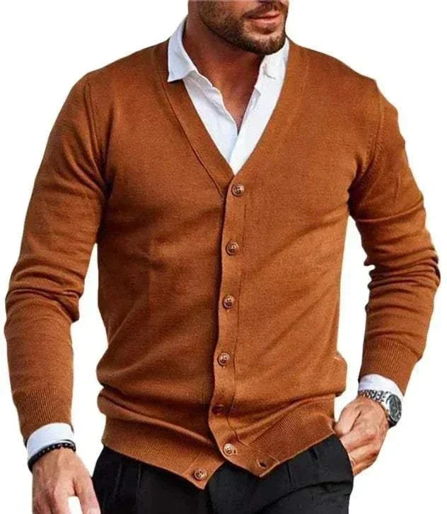 Red GolfThing Signature knit golf cardigan with V-neck and buttons