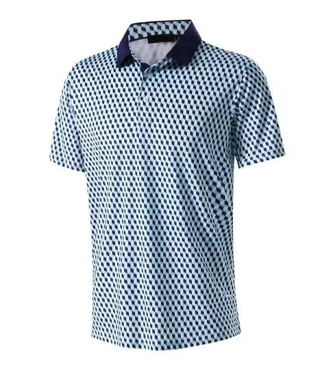 GolfThing 3D Print Pattern Golf Polo Shirt - Navy