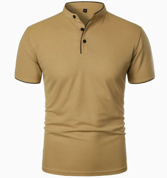 GolfThing Stand-Up Collar Golf Polo Shirt - Khaki